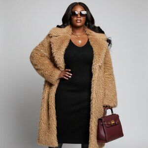Boutique J. Renee Shaggy Tan Faux Fur Long Coat